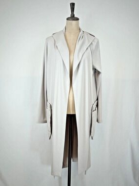 NWT Sassy BOUTIQUE #13102 Beige Long Open Jacket / Hooded Cardigan LARGE #50219